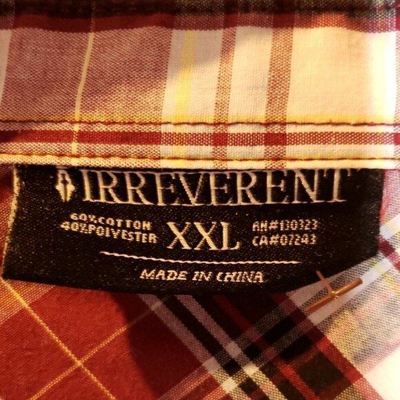 Irreverent Mens Red Plaid Short Sleeve Button Down Shirt XXL - Picture 7 of 7